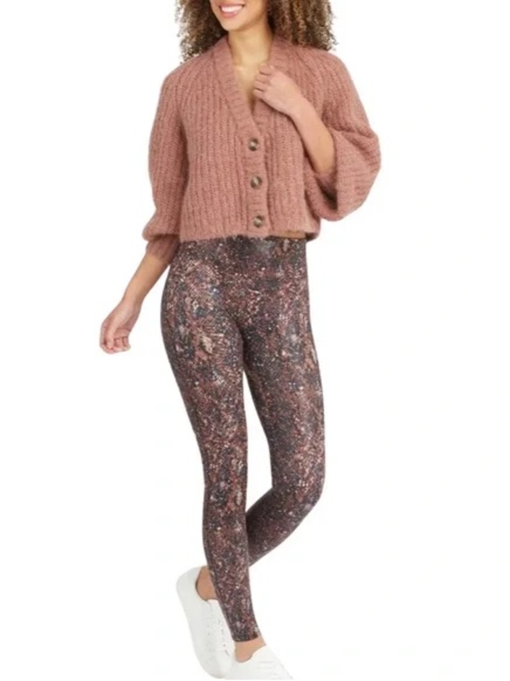 NWT SPANX Faux Leather Snake Shine Leggings in Mocha Brown Sz M $98
